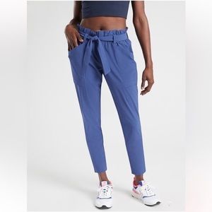 Athleta Skyline Pants Waist Tie High Rise Blue 12